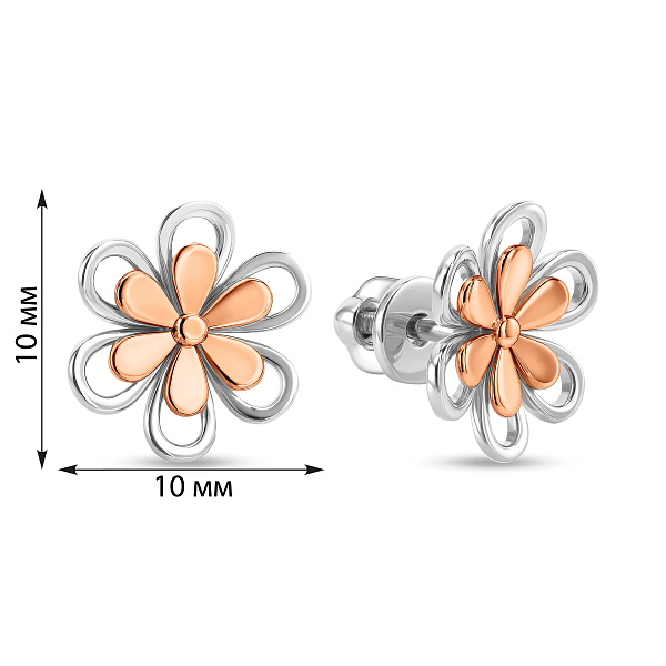 Золотые серьги пусеты Цветочки (арт. 111065бк) – изображение 4