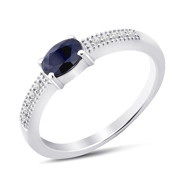 Серебряное кольцо с сапфиром и дорожкой из фианитов (арт. 7501/1762875Спс) – изображение 1
