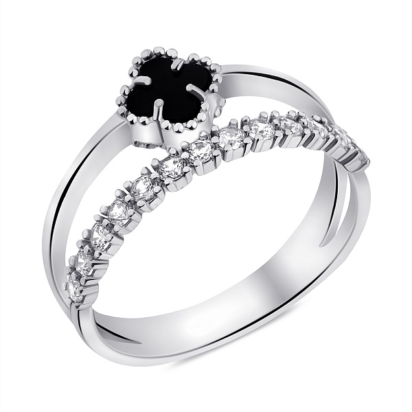 Серебряное кольцо с ониксом и фианитами (арт. 7501/2065/4о) – изображение 1