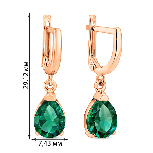 Сережки-подвески из красного золота с кварцем (арт. 110145Пз) – изображение 3