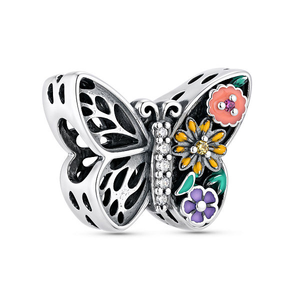 Серебряный шарм бабочка с альпинитами и фианитами (арт. 7903/4510е) – изображение 1