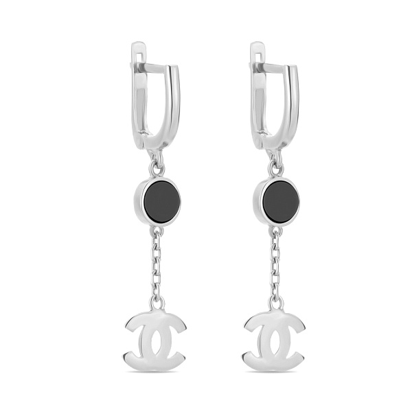 Сережки-подвески из белого золота с ониксом (арт. 106499бо) – изображение 1