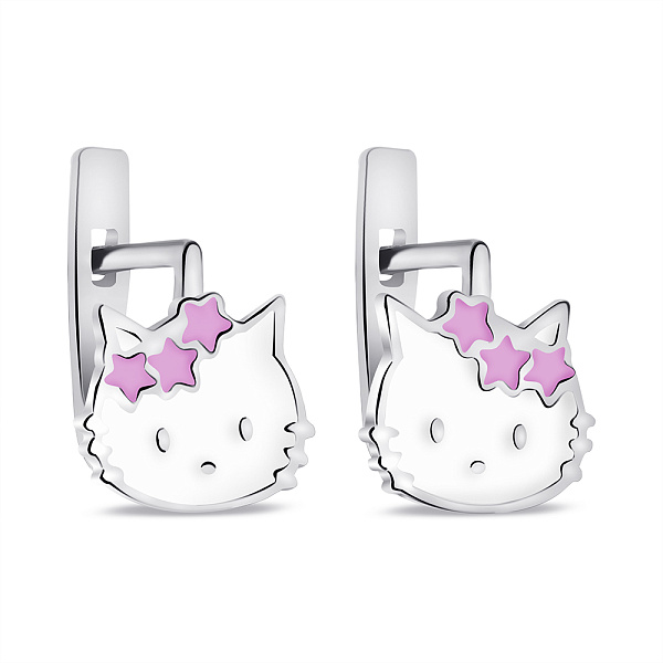 Серебряные детские серьги Kitty с эмалью (арт. 7502/1066ебрсю) – изображение 1