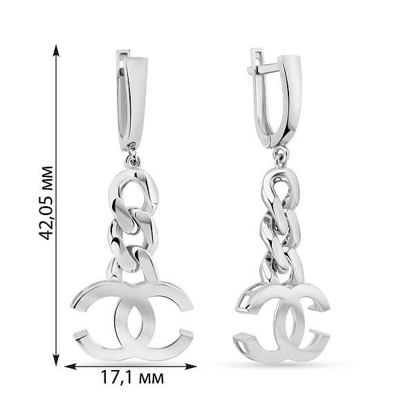 Золоті сережки-підвіски в білому кольорі металу (арт. 108687б) – зображення 2