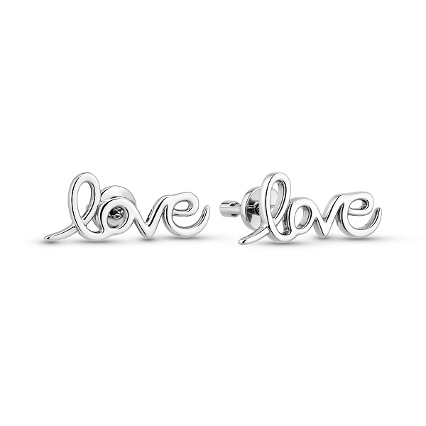 Серьги пусеты Love из белого золота без камней (арт. 110587б) – изображение 1