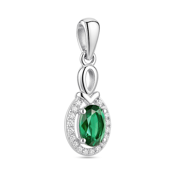 Серебряный кулон с изумрудом и фианитами (арт. 7503/4909Изм) – изображение 1