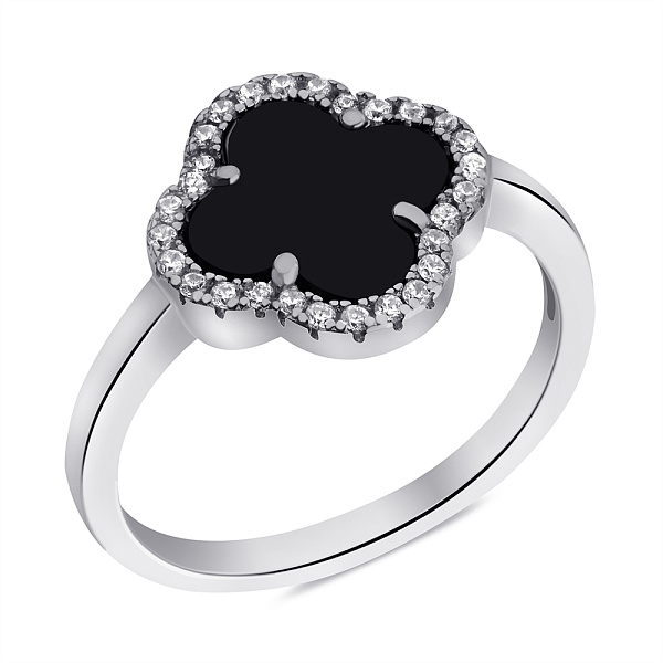 Серебряное кольцо с ониксом и фианитами (арт. 7501/КК2ОФ/1204-17) – изображение 1