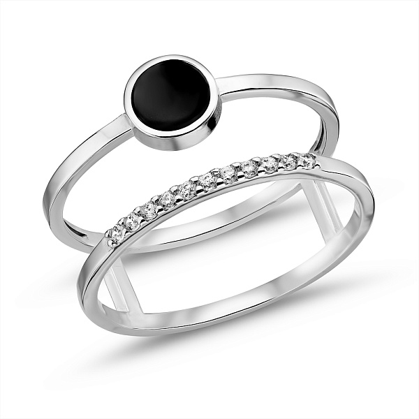 Серебряное кольцо с ониксом и фианитами (арт. 7501/675окп) – изображение 1