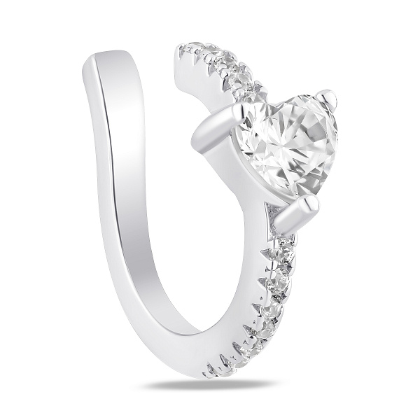 Серебряная одиночная серьга-кафа с фианитами (арт. 7502/10332я) – изображение 1