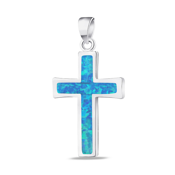 Серебряный крестик с синим опалом  (арт. 7503/3019/15Пос) – изображение 1