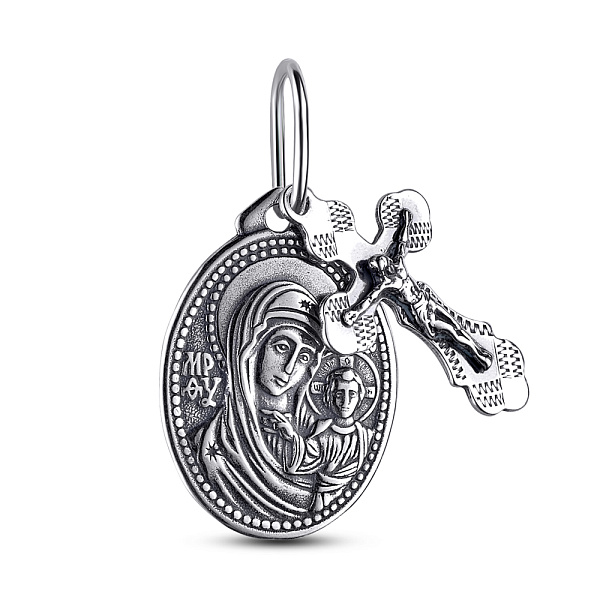 Серебряная ладанка Божья Матерь Казанская с крестиком (арт. 7917/3756-ч) – изображение 1