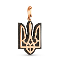 Золотий кулон Герб України-Тризуб з ебеновим деревом (арт. 440865)