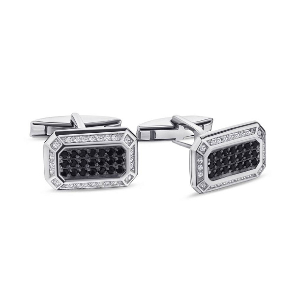 Серебряные запонки с фианитами (арт. 7515/8554рч) – изображение 1