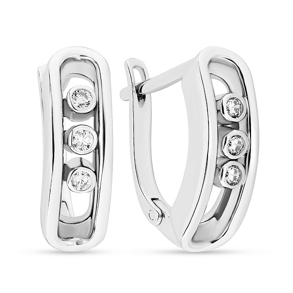 Сережки из белого золота с фианитами (арт. 105683б) – изображение 1