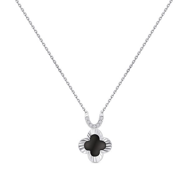 Серебряное колье Клевер с ониксом (арт. 7507/2331/10о) – изображение 1