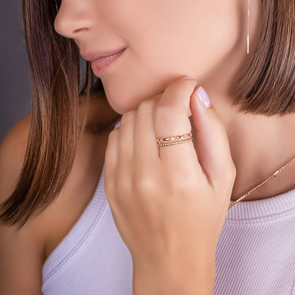 Двойное золотое кольцо с фианитами (арт. 155928) – изображение 2