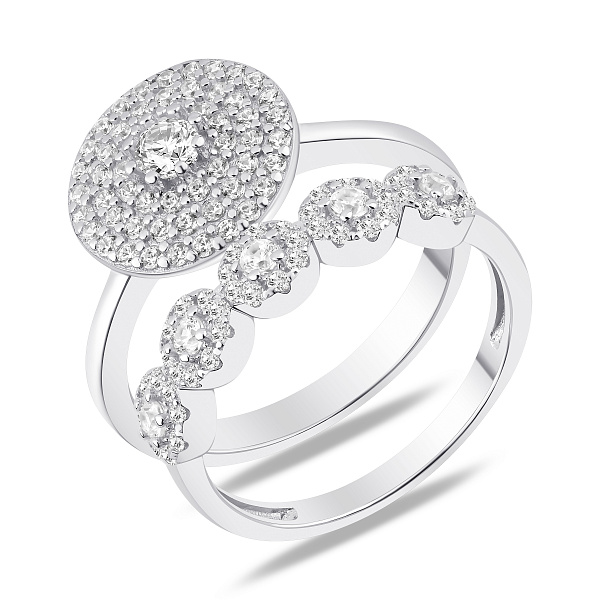 Серебряное двойное кольцо с фианитами (арт. 7501/8610) – изображение 1