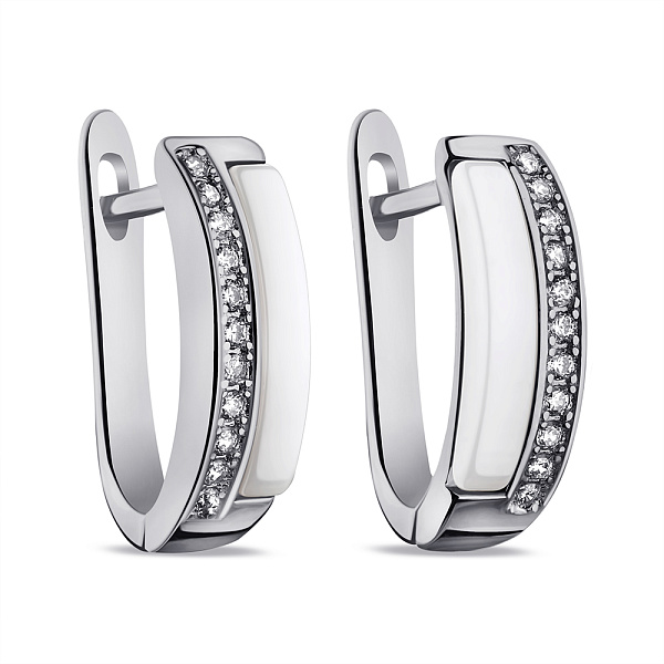 Серебряные серьги с керамикой и фианитами (арт. 7502/С2ФК1/4000) – изображение 1