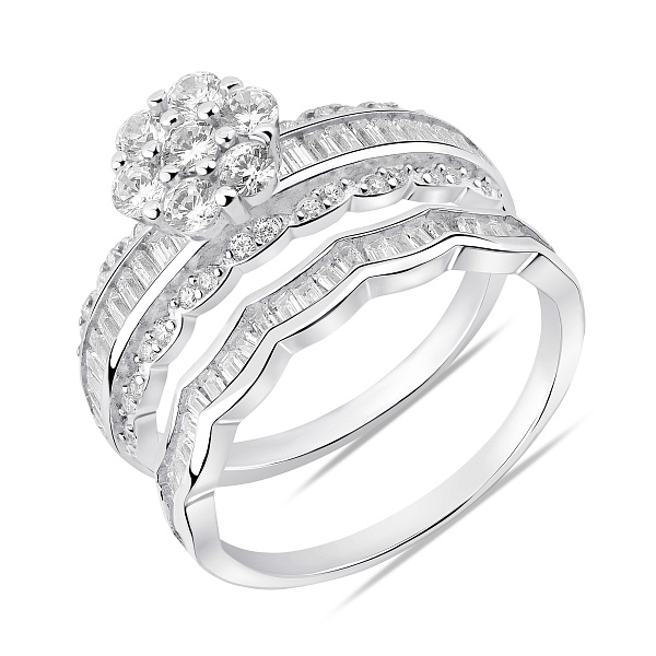 Двойное серебряное кольцо с фианитами (арт. 7501/8604) – изображение 1