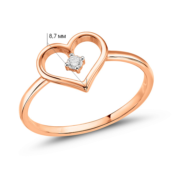 Золота каблучка Серце з діамантом (арт. К011707005) – зображення 3