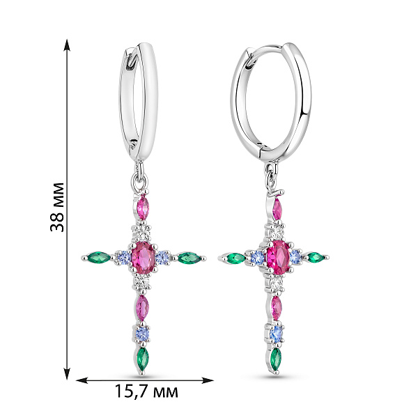 Серебряные серьги-конго с крестиком (арт. 7502/10224/15ацв) – изображение 2