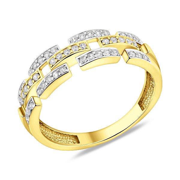 Кольцо звенья из желтого золота с белыми фианитами (арт. 140647ж) – изображение 1