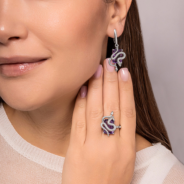 Серьги-подвески из серебра Змея с аметистом (арт. 7502/2192565А) – изображение 2