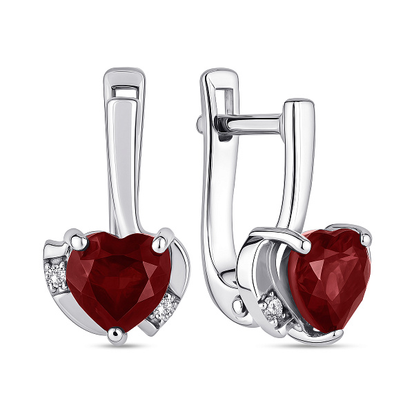 Серебряные серьги Сердце с рубином (арт. 7502/2172727Г) – изображение 1