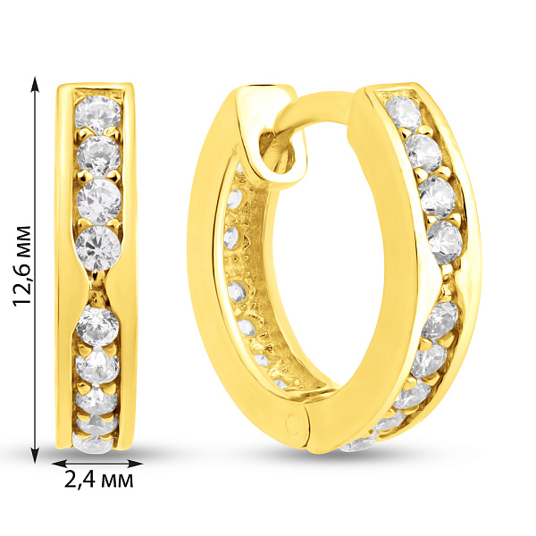 Серьги-кольца из желтого золота с фианитами (арт. 104160/15ж) – изображение 4