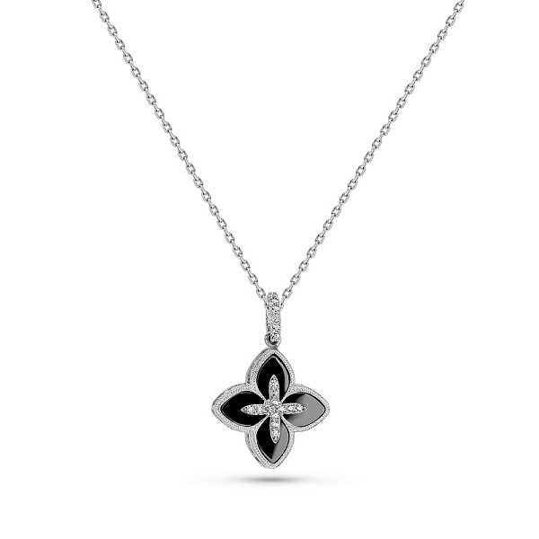 Серебряное колье Цветок с ониксом (арт. 7507/2334/15о) – изображение 1