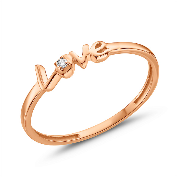 Кольцо Love из золота с одним бриллиантом (арт. К011344) – изображение 1