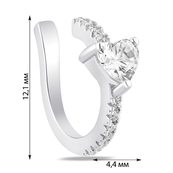 Серебряная одиночная серьга-кафа с фианитами (арт. 7502/10332я) – изображение 2