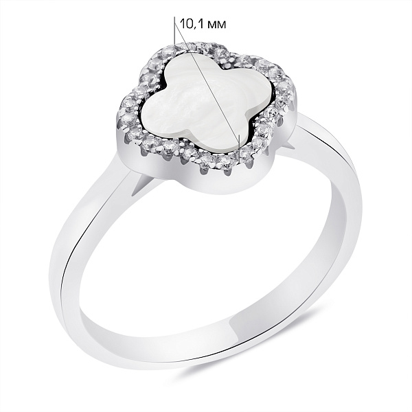 Серебряное кольцо Клевер с перламутром (арт. 7501/6197/10п) – изображение 2