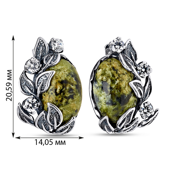 Серебряные серьги с змеевиком и фианитами (арт. 7902/1160025Зк) – изображение 2