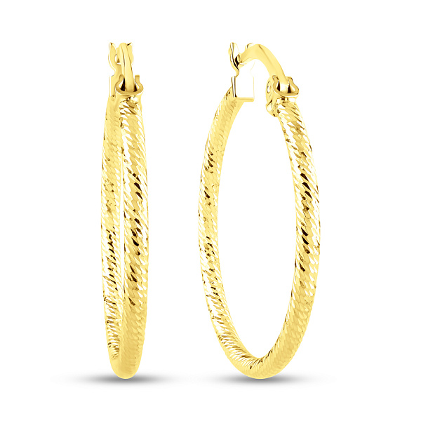 Сережки-кільця з жовтого золота з алмазною гранню (арт. 122001/30ж) – зображення 1