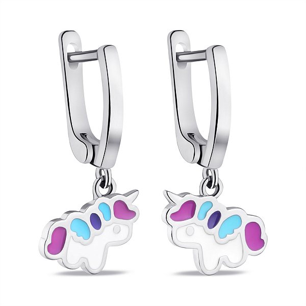 Серебряные серьги Единорог с эмалью (арт. 7502/9304е) – изображение 1