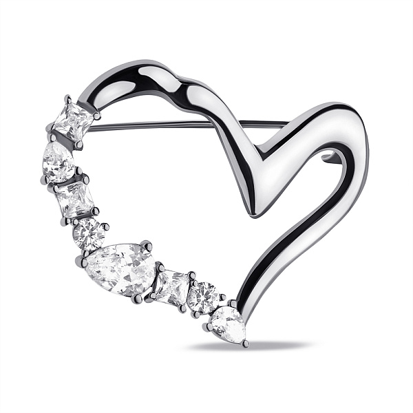 Серебряная брошь Сердце с фианитами (арт. 7505/228) – изображение 1