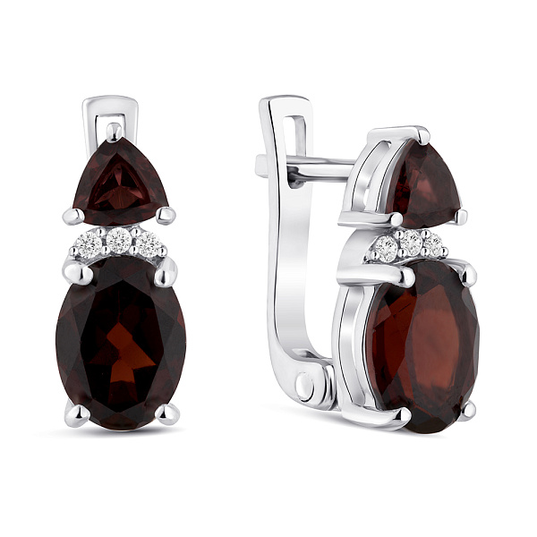 Серебряные серьги с гранатом и фианитами (арт. 7502/2062738Г) – изображение 1