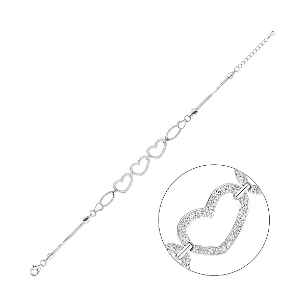 Серебряный браслет Сердца с фианитами (арт. 7509/5523) – изображение 1