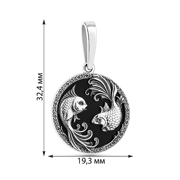 Серебряный кулон Рыбы с ониксом (арт. 7903/2490орб) – изображение 2