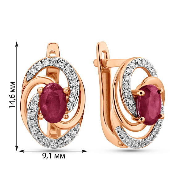 Золотые серьги с рубином и бриллиантами (арт. С011050р) – изображение 2