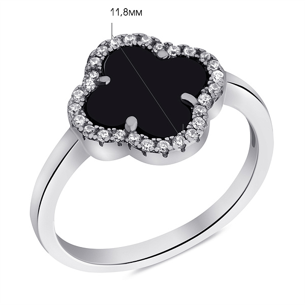 Серебряное кольцо с ониксом и фианитами (арт. 7501/КК2ОФ/1204-17) – изображение 2