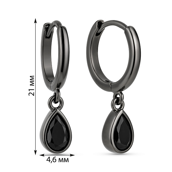 Срібні сережки-конго з чорними фіанітами (арт. 7502/10377/10чч) – зображення 2