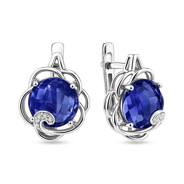 Серьги из белого золота с синим кварцем (арт. 110423Пбкс) – изображение 1
