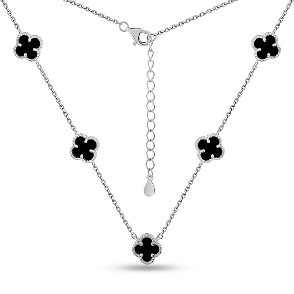 Серебряное колье Клевер с ониксом (арт. 7507/2212/7о) – изображение 2