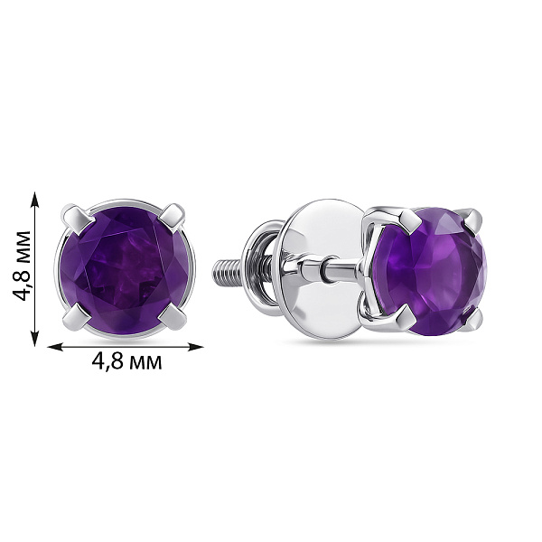 Серебряные серьги-пусеты с аметистом (арт. 7518/2020349А) – изображение 2