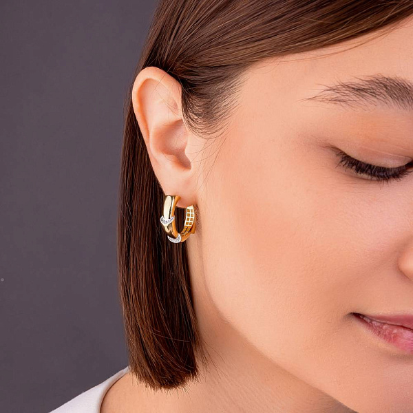 Серьги-кольцо из желтого золота с фианитами (арт. 1091303/20ж) – изображение 2