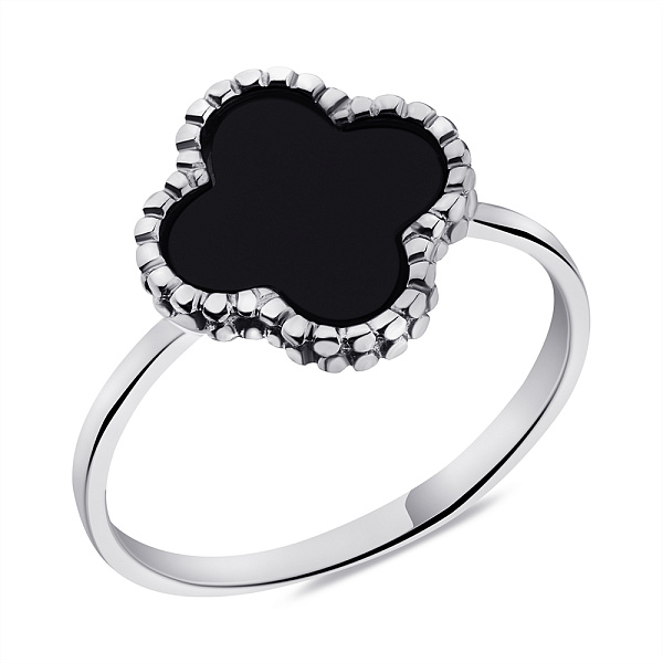 Серебряное кольцо Клевер с ониксом (арт. 7501/610/15окп) – изображение 1