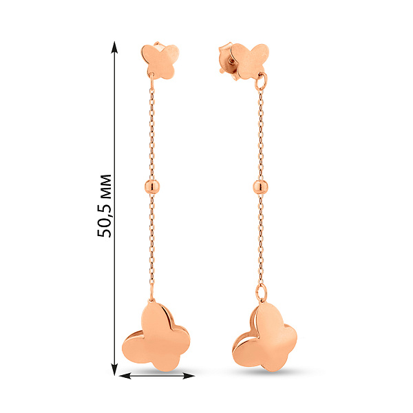Серьги-подвески из красного золота Бабочки (арт. 1091555) – изображение 5