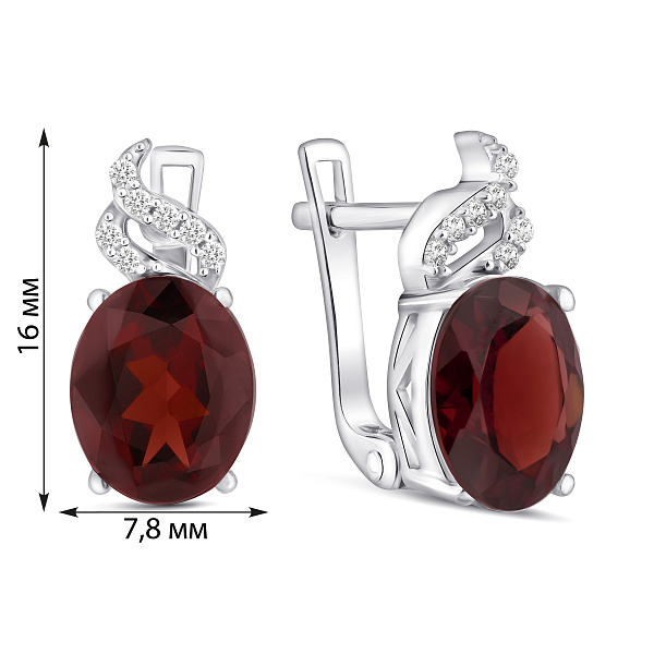 Серебряные серьги с гранатом и фианитами (арт. 7502/2194095Г) – изображение 2